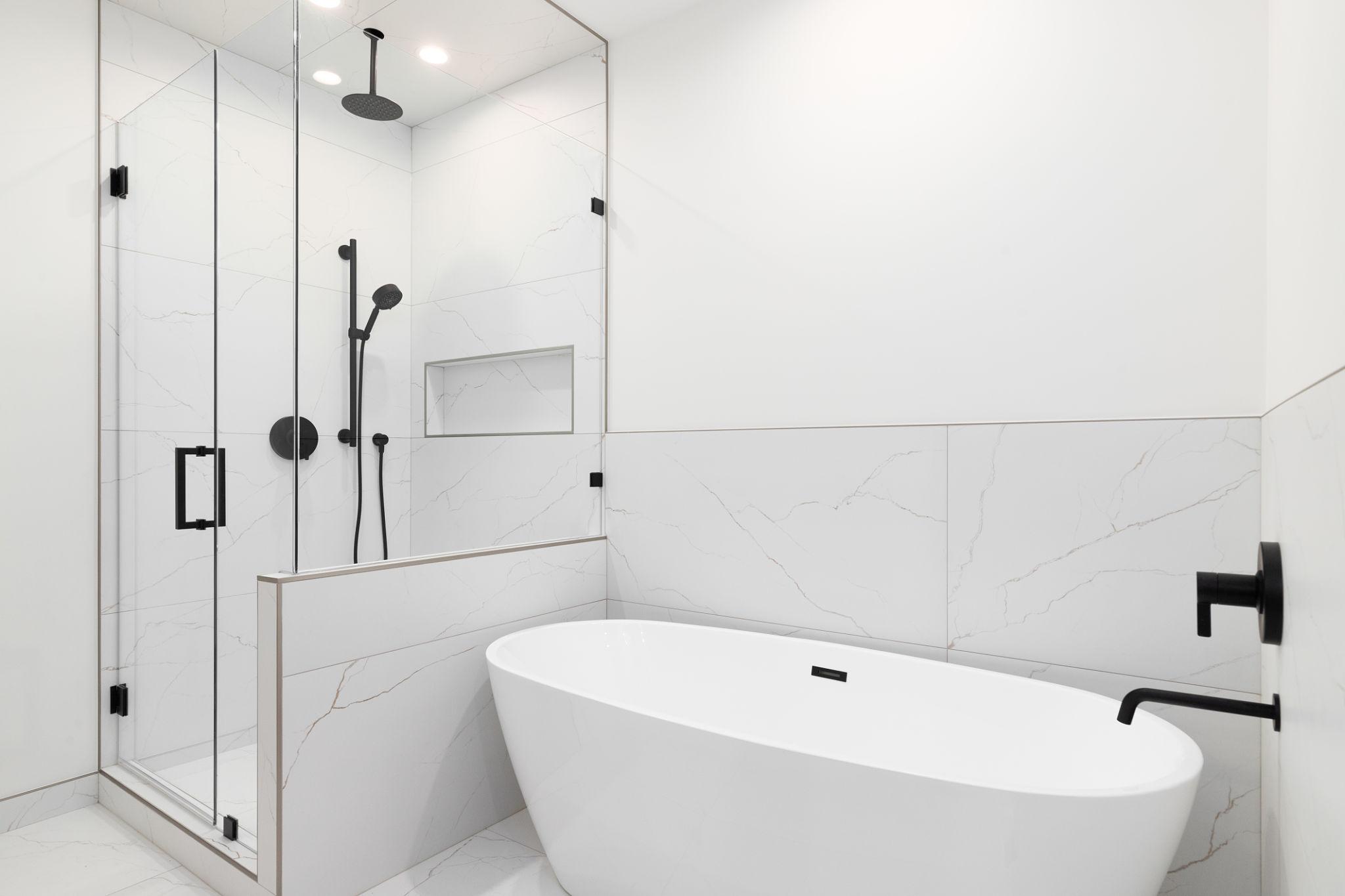Bathroom design with both walk in shower and bathtub Sarasota home hybrid bathroom setup