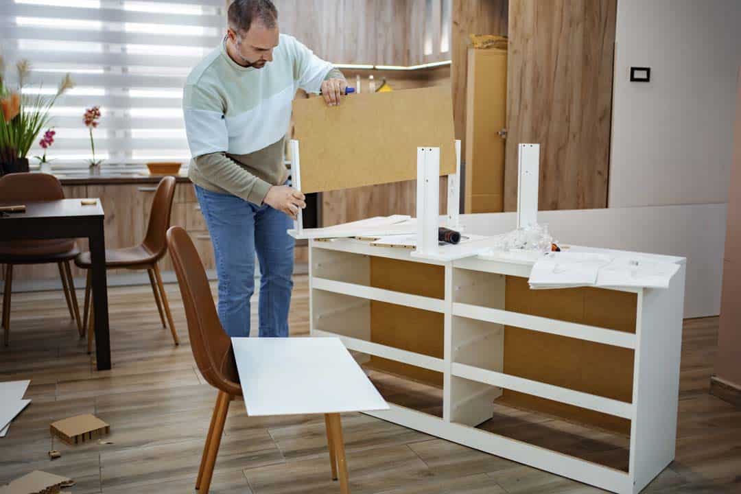 Building a modern furniture piece in a cozy living — the kind of handyman work our vetted local pros handle in Sarasota, FL