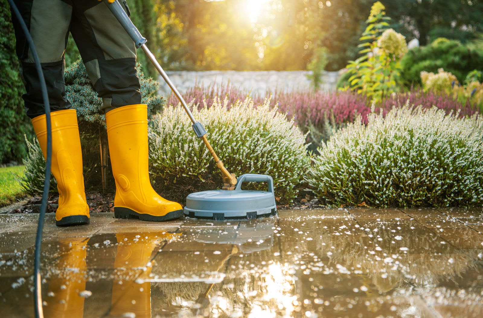 Patio pressure washing in progress — the kind of pressure washing our vetted local pros handle in Sarasota, FL